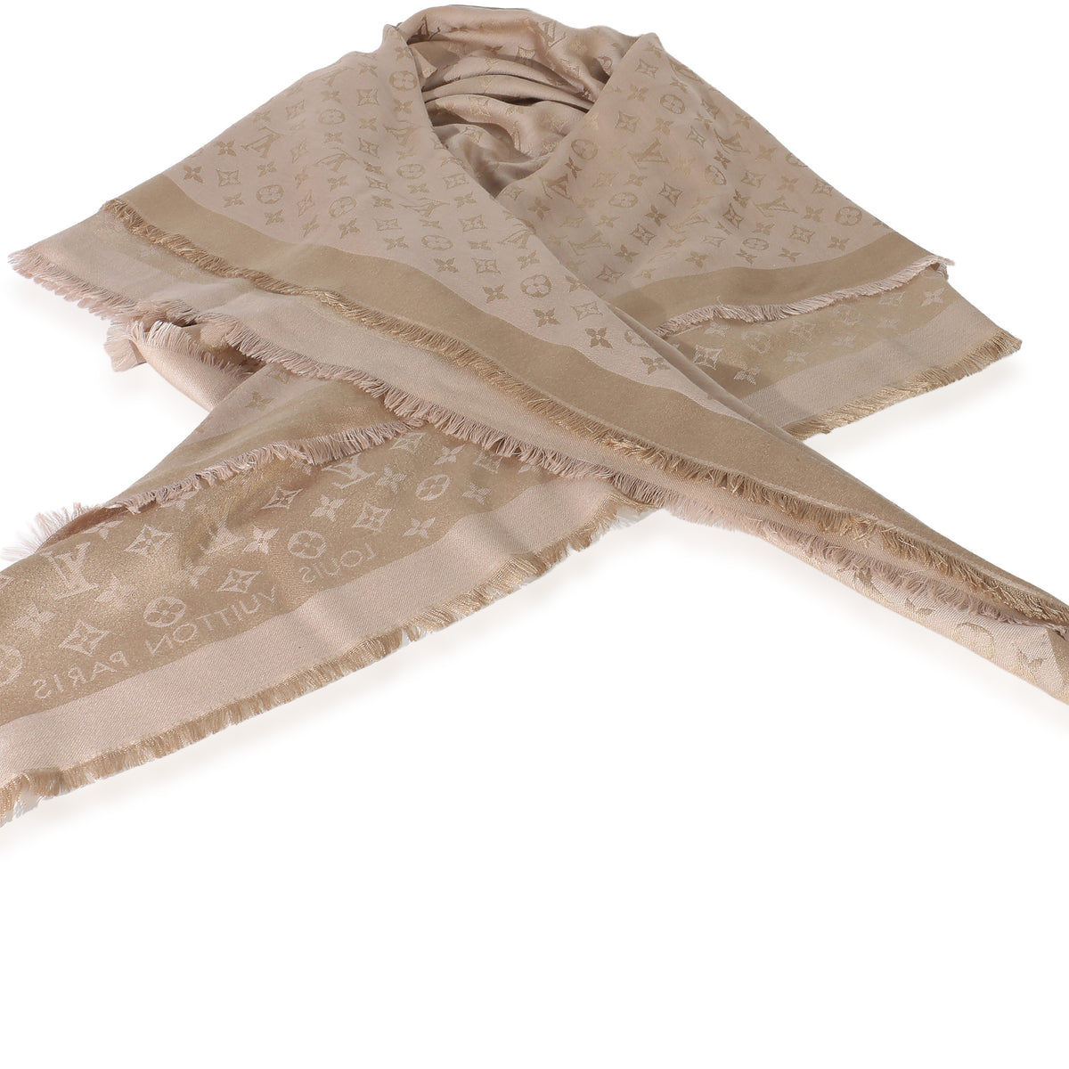 Louis Vuitton Beige Rose Silk Wool Monogram Shine Shawl 4