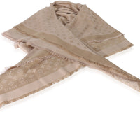 Louis Vuitton Beige Rose Silk Wool Monogram Shine Shawl 4