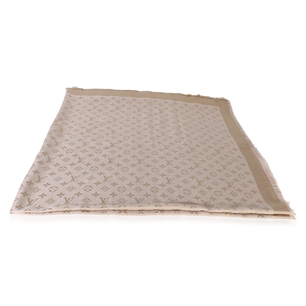 Louis Vuitton Beige Rose Silk Wool Monogram Shine Shawl 5