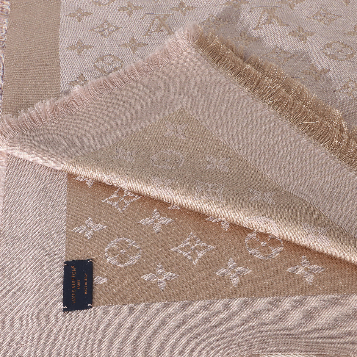 Louis Vuitton Beige Rose Silk Wool Monogram Shine Shawl 6