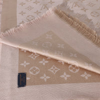 Louis Vuitton Beige Rose Silk Wool Monogram Shine Shawl 6