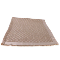 Louis Vuitton Beige Rose Silk Wool Monogram Shine Shawl fv