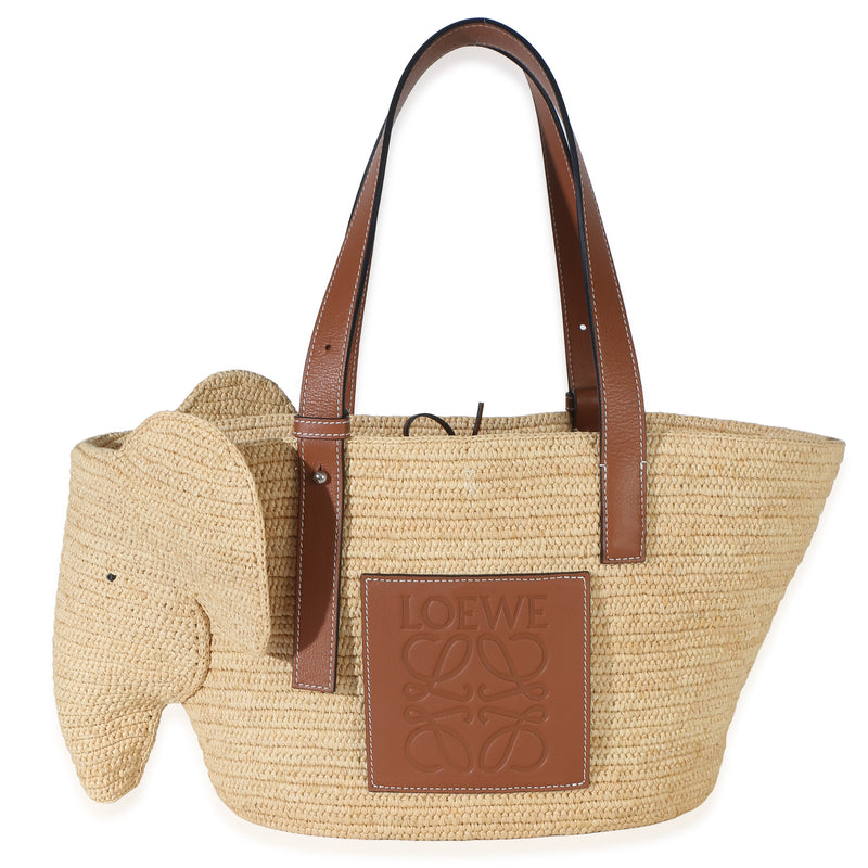 Loewe Tan Raffia Medium Elephant Basket Tote Handbag id