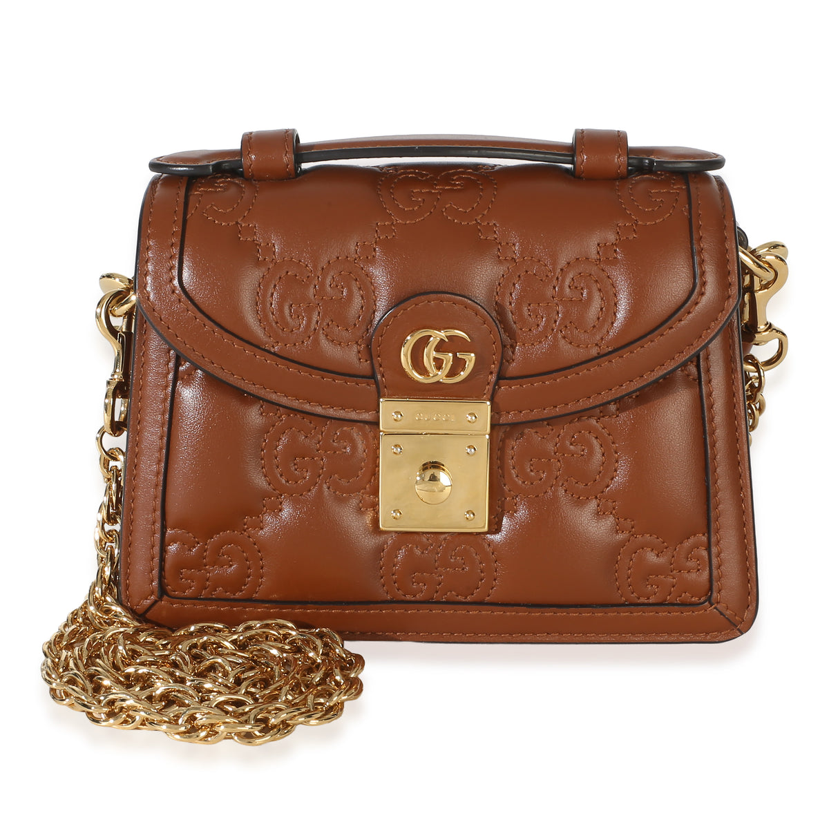 Gucci Brown Calfskin GG Matelasse Top Handle Bag With Chain Handbag id