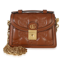 Gucci Brown Calfskin GG Matelasse Top Handle Bag With Chain Handbag id