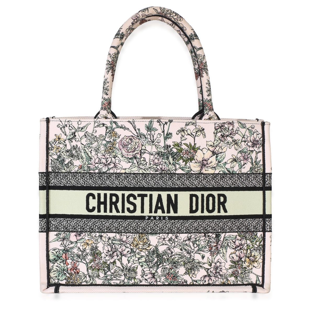 Christian Dior Pink Multicolor Embroidered Wildflower Medium Book Tote Handbag id