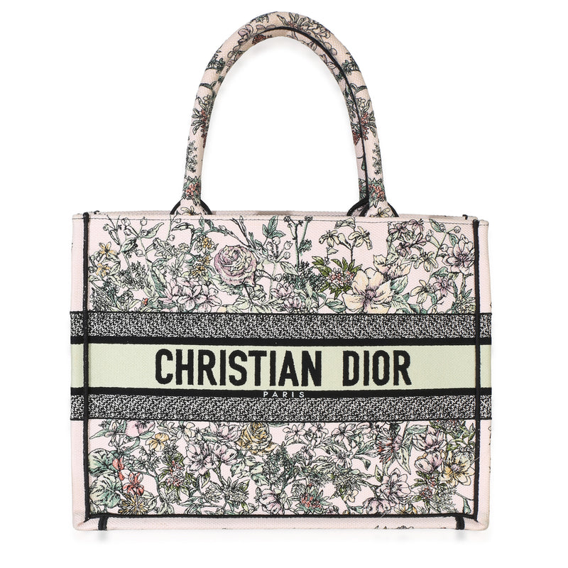 Christian Dior Pink Multicolor Embroidered Wildflower Medium Book Tote Handbag id