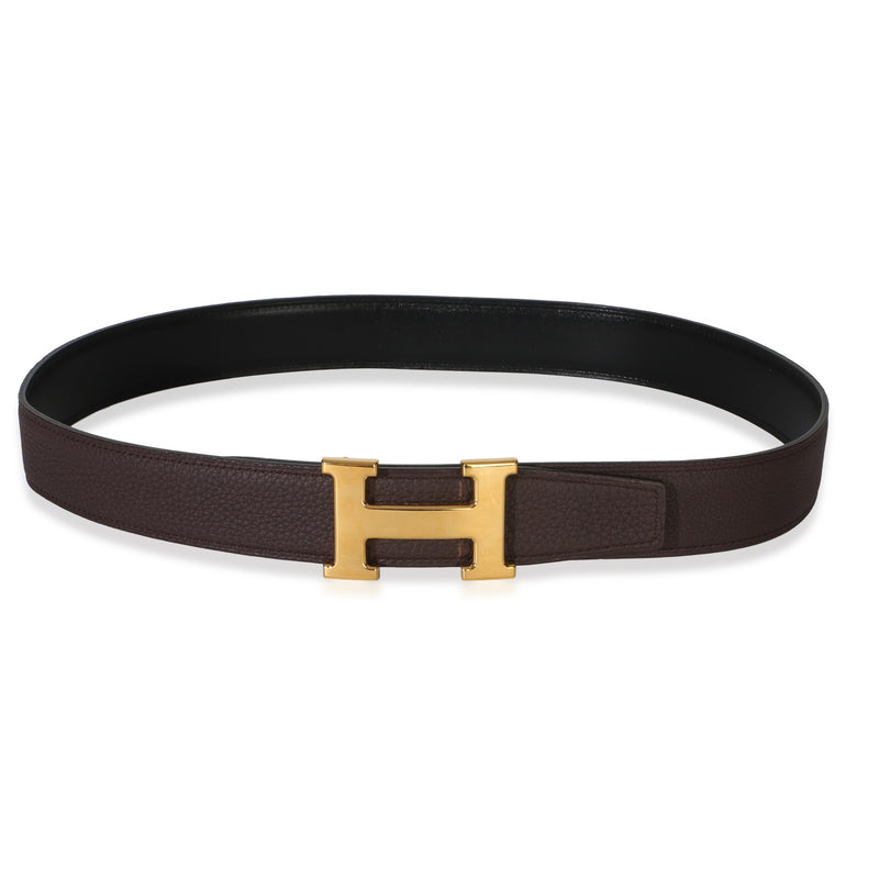 Hermès Black Chocolat Box Togo Reversible Constance Belt 80/32 GHW id