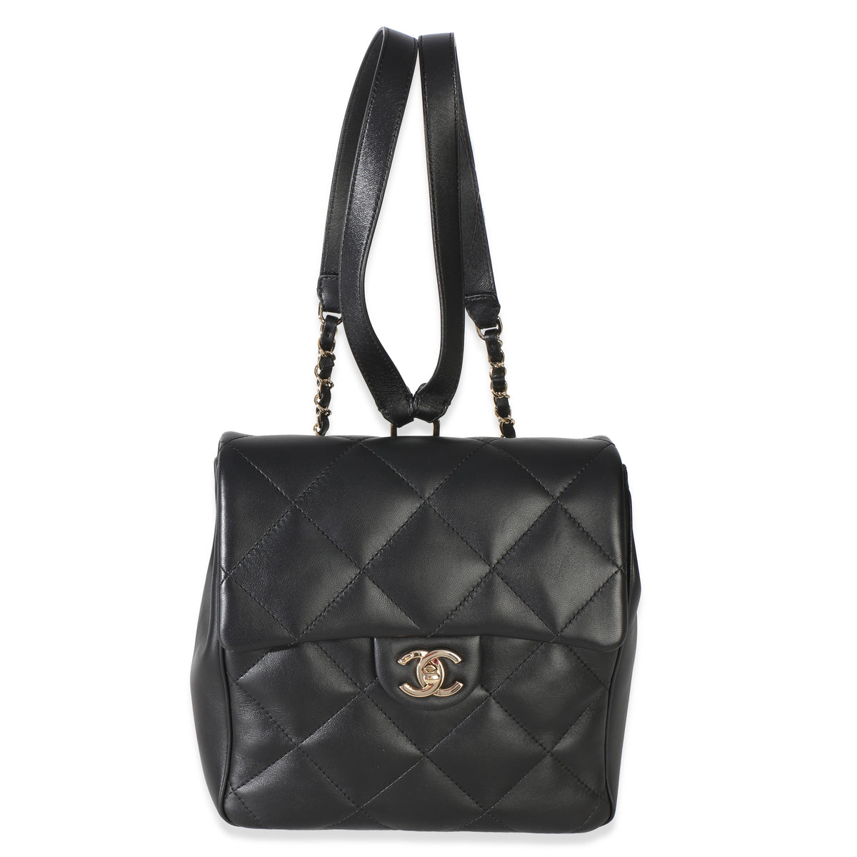 Chanel Black Quilted Lambskin CC Easy Carry Backpack Handbag fv