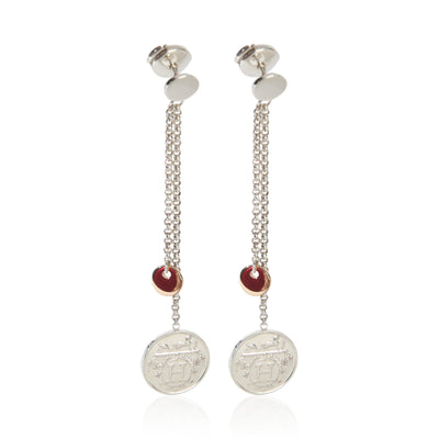 Hermès Rose Gold & Sterling Silver  Ex Libris Drop Earrings fv