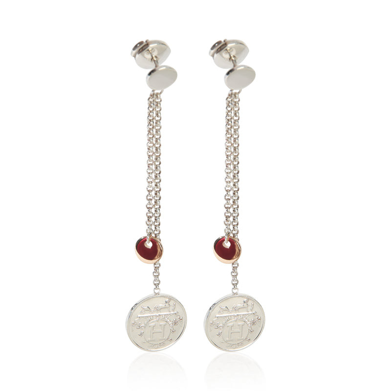 Hermès Rose Gold & Sterling Silver  Ex Libris Drop Earrings fv
