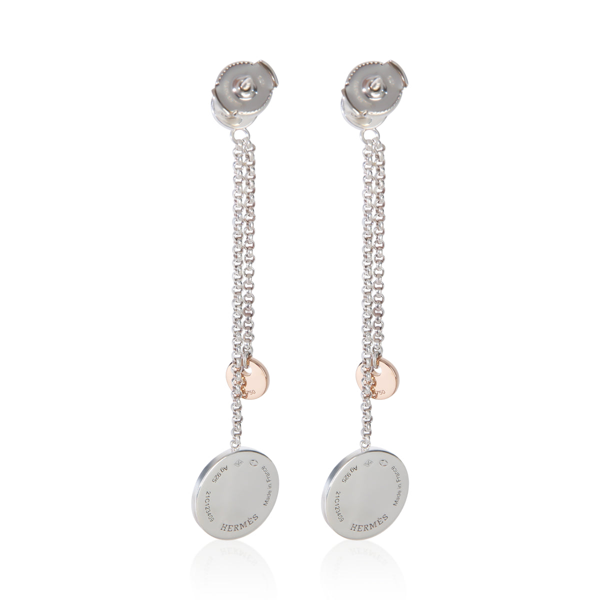 Hermès Rose Gold & Sterling Silver  Ex Libris Drop Earrings 4