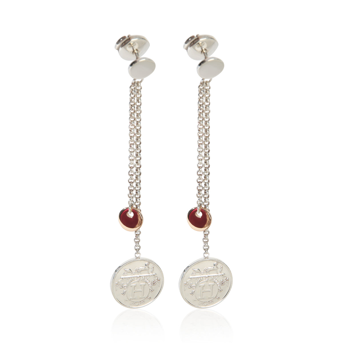 Hermès Rose Gold & Sterling Silver  Ex Libris Drop Earrings fv