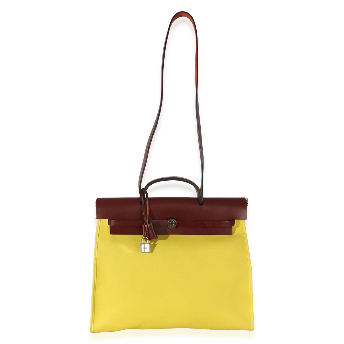 Hermès Lime Rouge H Toile Officier Hunter Herbag 39 MM PHW Handbag 8