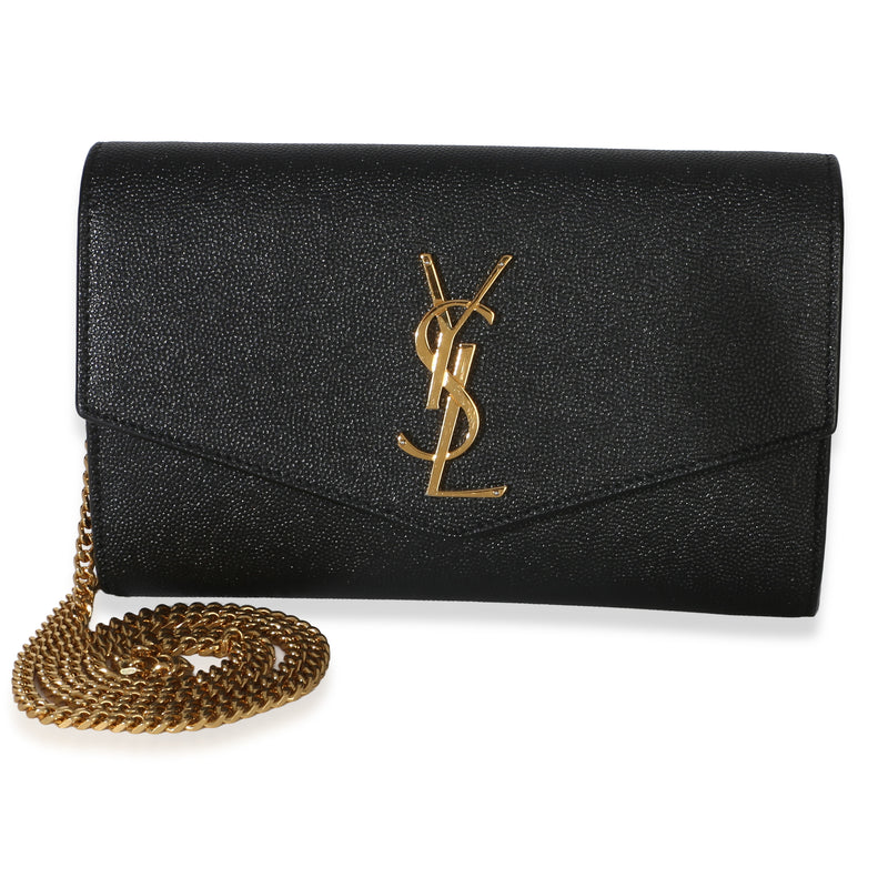 Saint Laurent Black Grain de Poudre Uptown Chain Wallet Handbag id