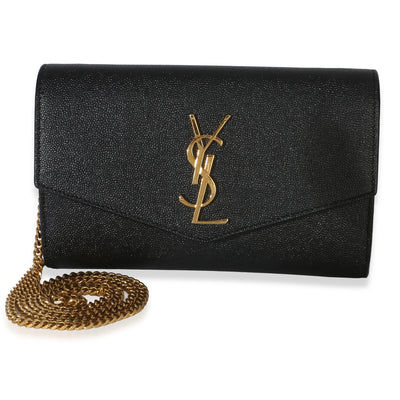 Saint Laurent Black Grain de Poudre Uptown Chain Wallet Handbag id