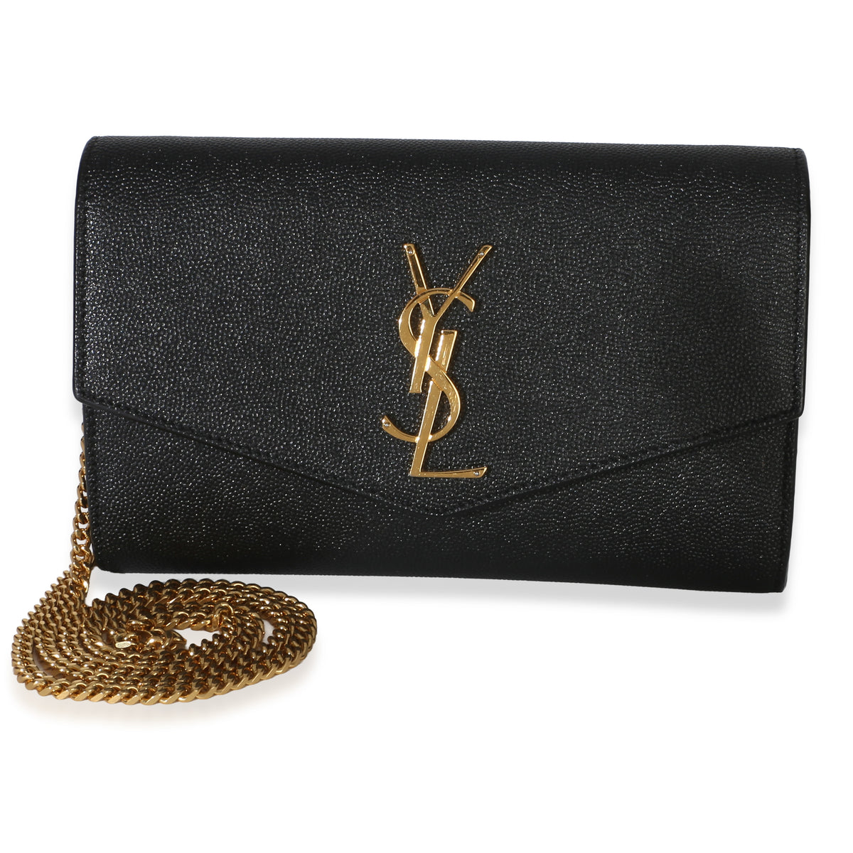 Saint Laurent Black Grain de Poudre Uptown Chain Wallet Handbag id