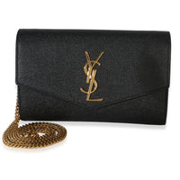 Saint Laurent Black Grain de Poudre Uptown Chain Wallet Handbag id