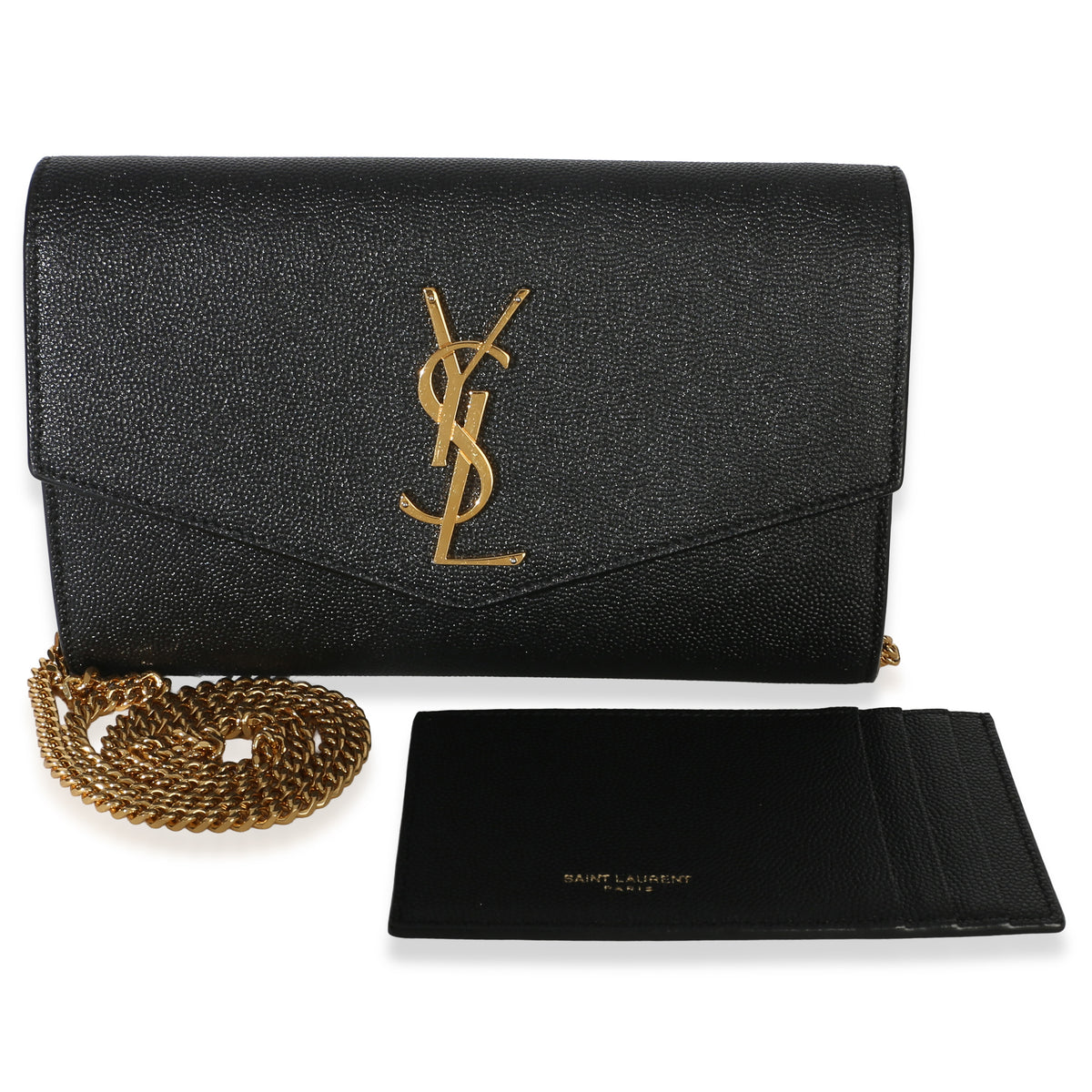 Saint Laurent Black Grain de Poudre Uptown Chain Wallet Handbag 10