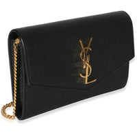Saint Laurent Black Grain de Poudre Uptown Chain Wallet Handbag 3