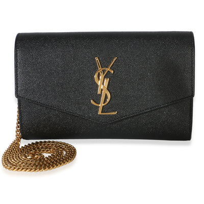 Saint Laurent Black Grain de Poudre Uptown Chain Wallet Handbag fv