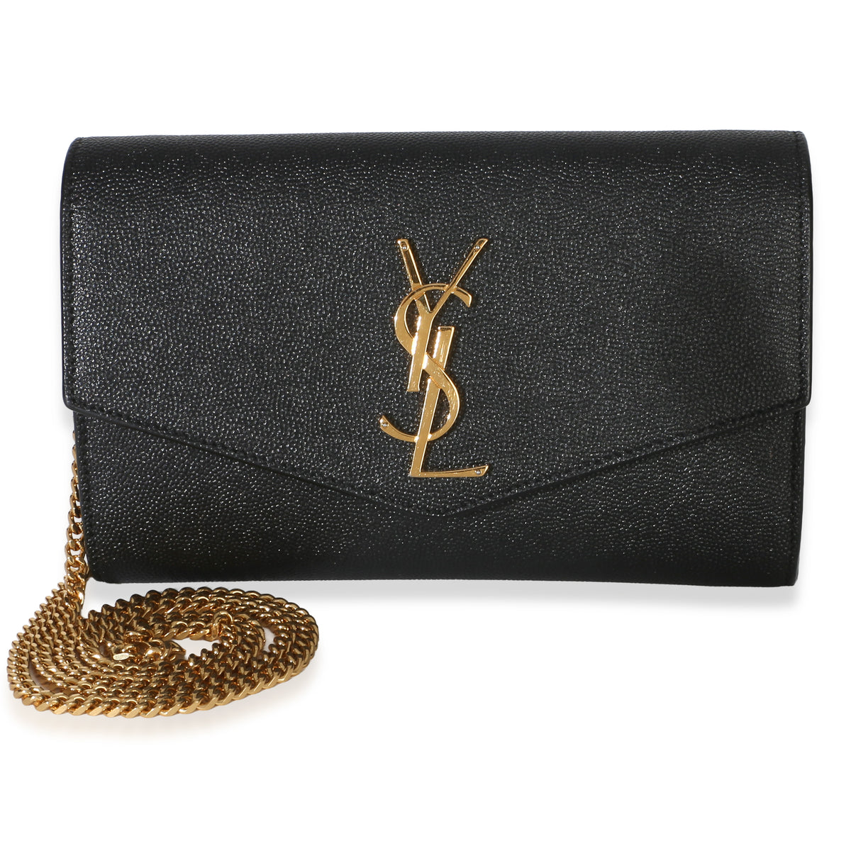 Saint Laurent Black Grain de Poudre Uptown Chain Wallet Handbag fv