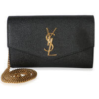 Saint Laurent Black Grain de Poudre Uptown Chain Wallet Handbag fv