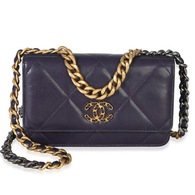 Chanel Purple Quilted Lambskin  19 Wallet On Chain Handbag fv