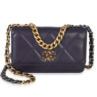 Chanel Purple Quilted Lambskin  19 Wallet On Chain Handbag fv
