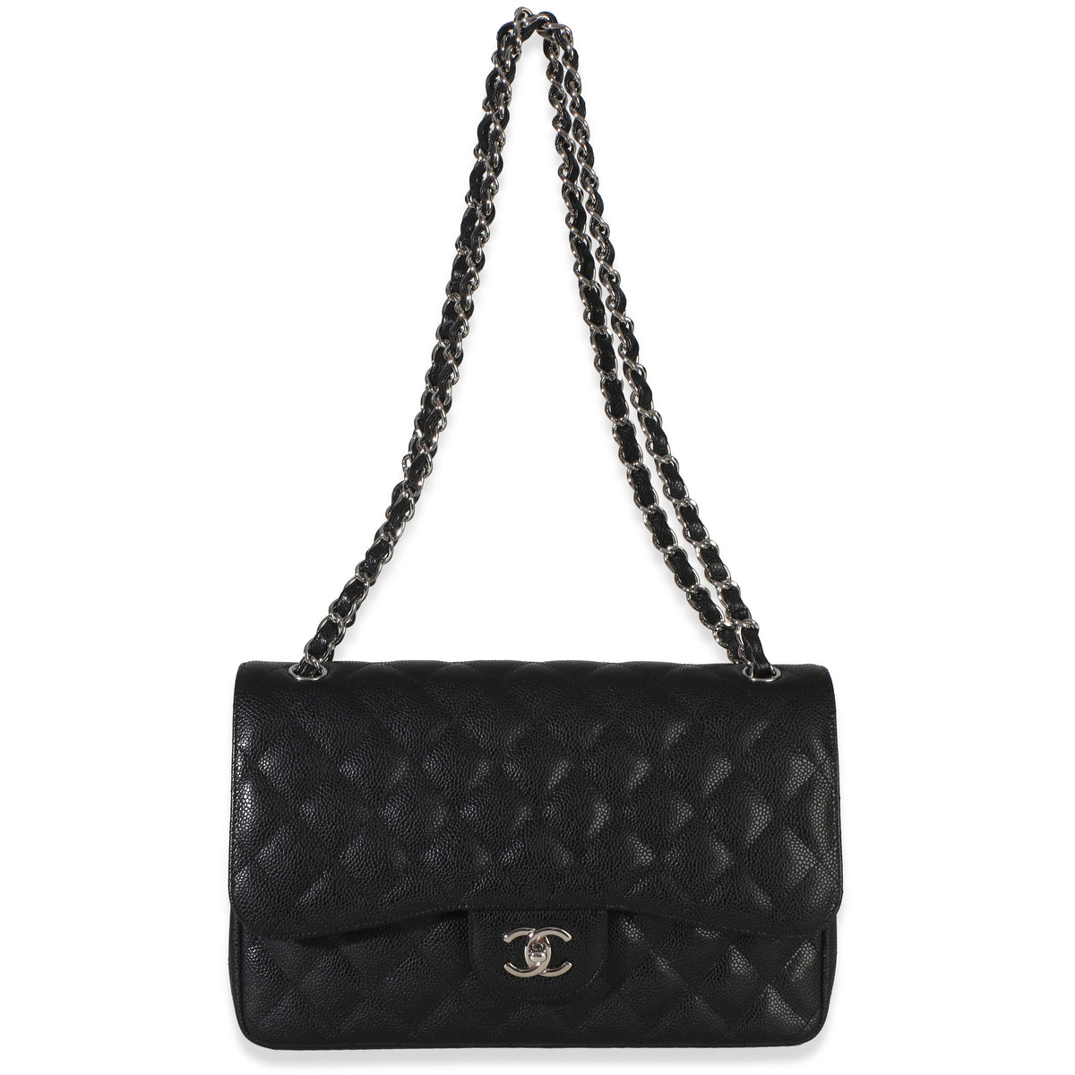 Chanel Black Quilted Caviar Jumbo Double Flap Handbag Handbag 8