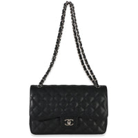 Chanel Black Quilted Caviar Jumbo Double Flap Handbag Handbag 8