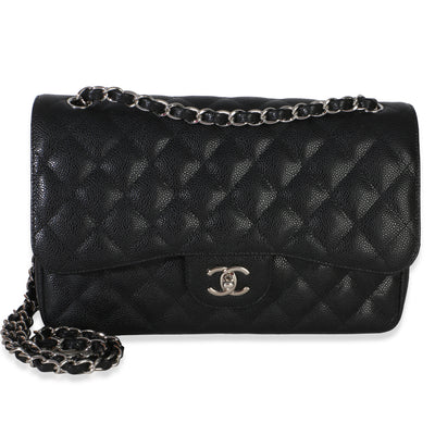 Chanel Black Quilted Caviar Jumbo Double Flap Handbag Handbag fv