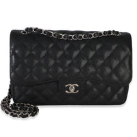 Chanel Black Quilted Caviar Jumbo Double Flap Handbag Handbag fv