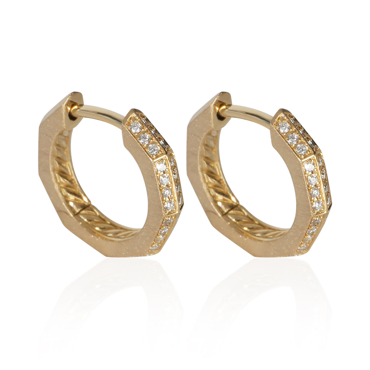 David Yurman Yellow Gold Diamond Stax Faceted Huggie Earrings 2