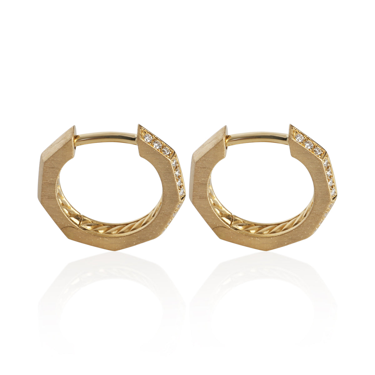 David Yurman Yellow Gold Diamond Stax Faceted Huggie Earrings 3