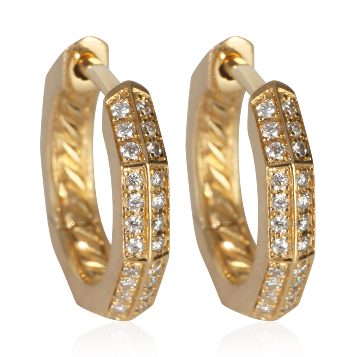 David Yurman Yellow Gold Diamond Stax Faceted Huggie Earrings fv