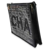 Chanel Black Tweed PVC Lambskin Logo Large Pouch Handbag 2
