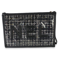 Chanel Black Tweed PVC Lambskin Logo Large Pouch Handbag 4