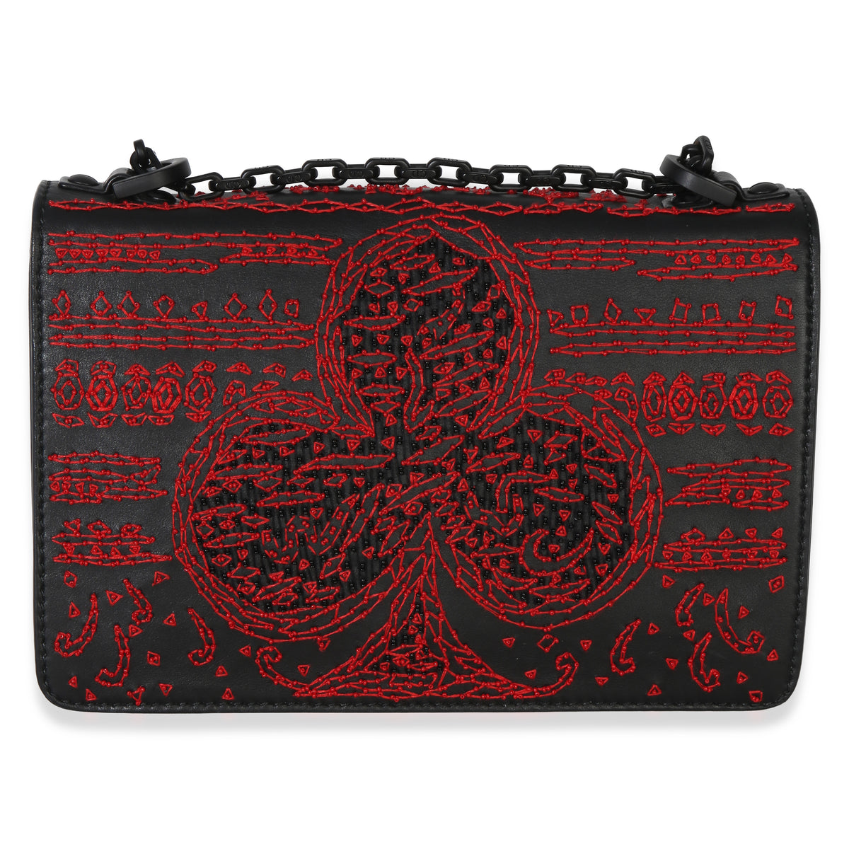 Christian Dior Black Red Embroidered Heart Clover Beaded J'Adior Chain Flap Bag Handbag 4