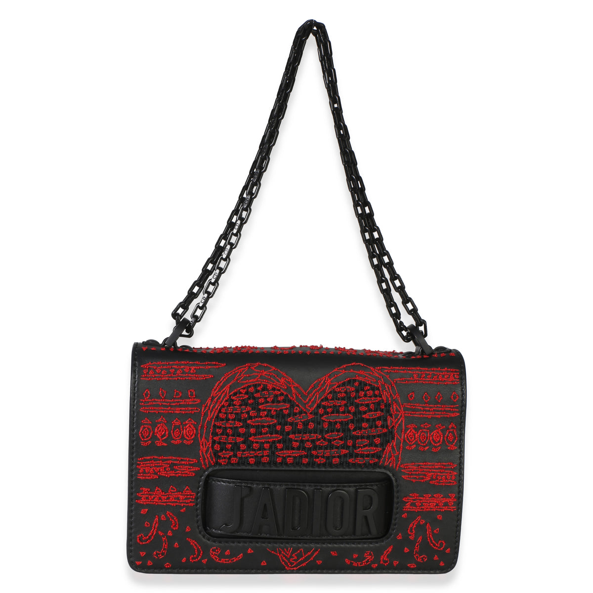 Christian Dior Black Red Embroidered Heart Clover Beaded J'Adior Chain Flap Bag Handbag 8