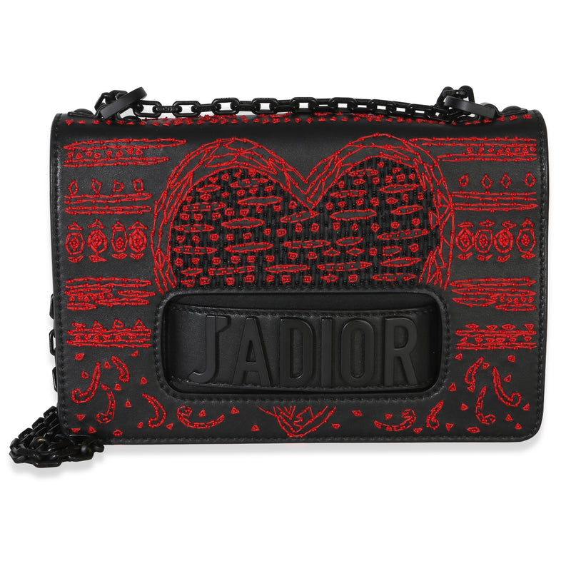 Christian Dior Black Red Embroidered Heart Clover Beaded J'Adior Chain Flap Bag Handbag fv