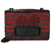 Christian Dior Black Red Embroidered Heart Clover Beaded J'Adior Chain Flap Bag Handbag fv
