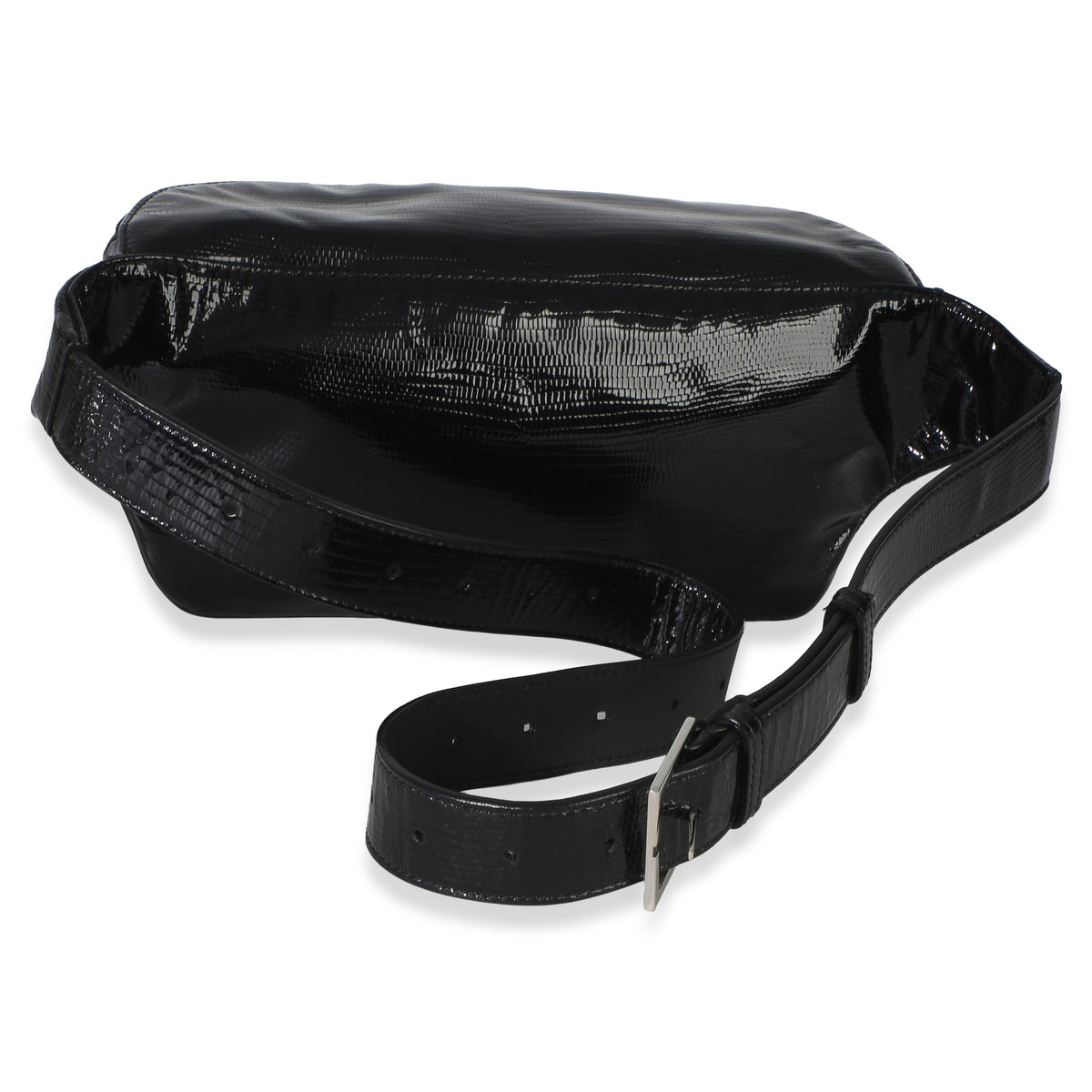 Saint Laurent Black Calfskin Lizard Embossed Monogram Belt Bag Handbag 4