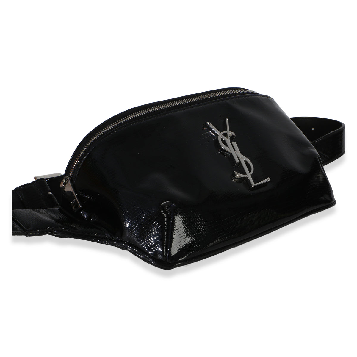 Saint Laurent Black Calfskin Lizard Embossed Monogram Belt Bag Handbag 7