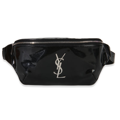 Saint Laurent Black Calfskin Lizard Embossed Monogram Belt Bag Handbag fv