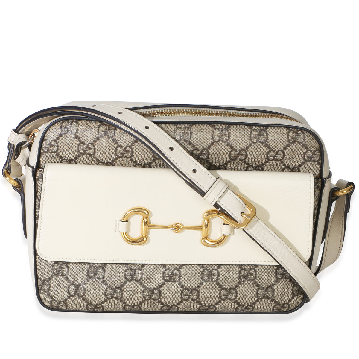 Gucci White GG Supreme Canvas Small 1955 Horsebit Shoulder Bag Handbag fv