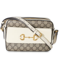 Gucci White GG Supreme Canvas Small 1955 Horsebit Shoulder Bag Handbag fv