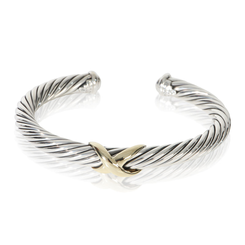 David Yurman Yellow Gold & Sterling Silver  Cable X Station Bracelet fv