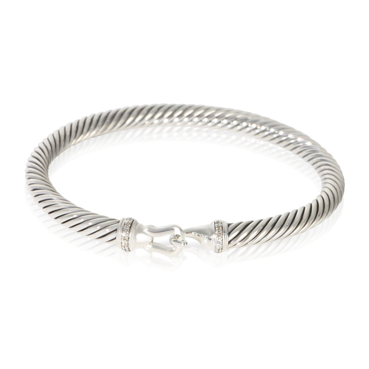 David Yurman Sterling Silver Diamond Cable Buckle Bracelet fv