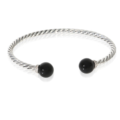 David Yurman Sterling Silver Onyx and Diamond Solari Bracelet fv